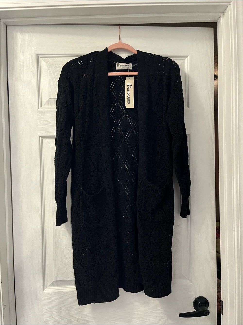 No Boundaries Black Open-Front Knit Cardigan